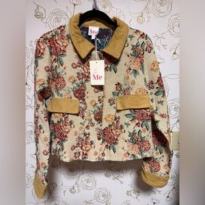 So Me Floral Tapestry Cropped Jacket with Mustard Accents